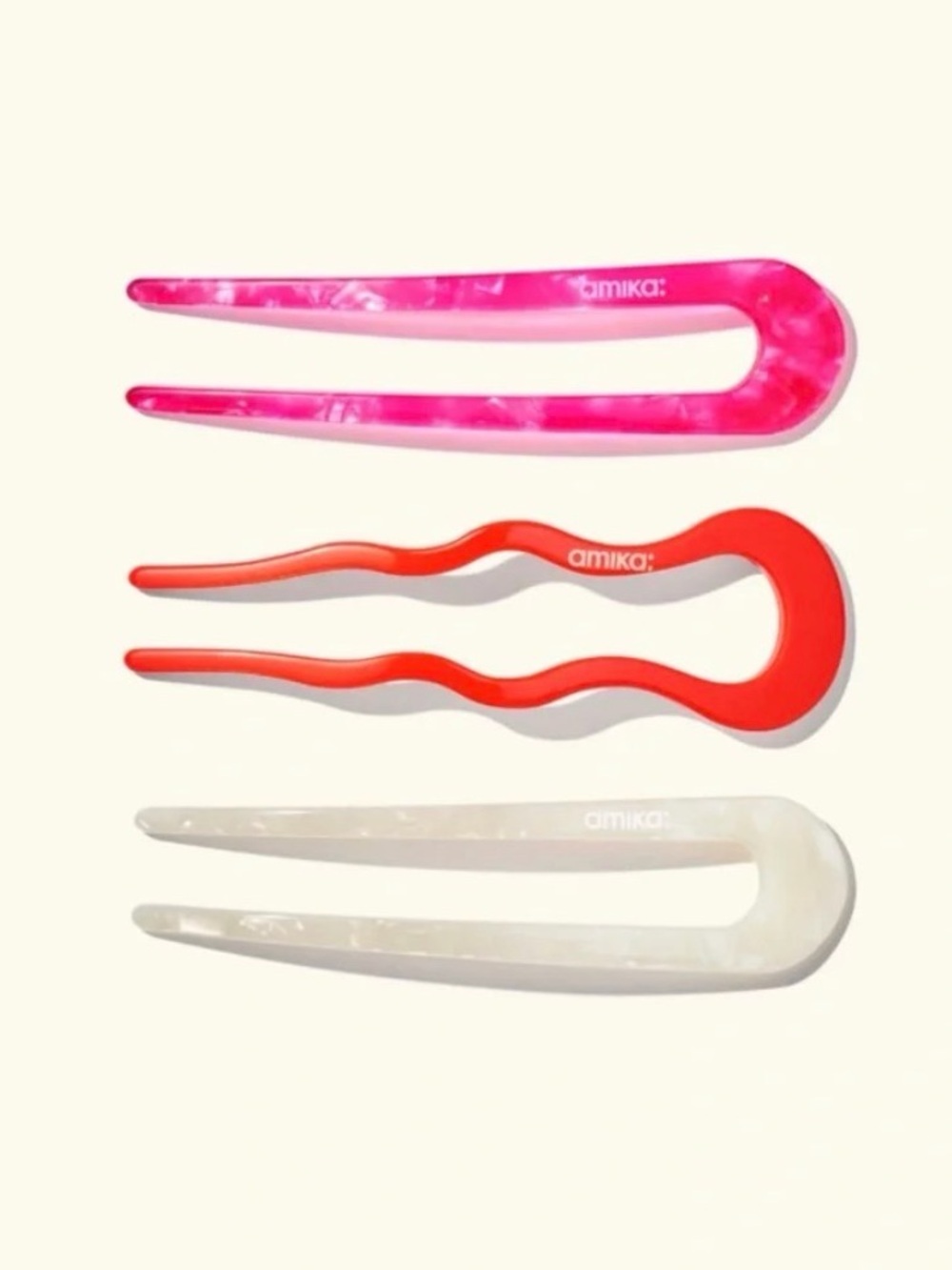 Amika Red, Pink Marbled & Ivory Resin French Hair Pins Accessories